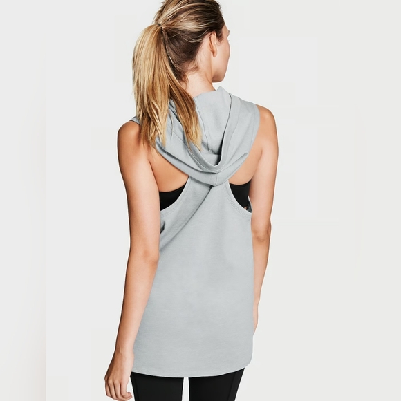 NWOT•Victoria's Secret Sport Sleeveless Tunic Razorback Hoodie•Black&Pink•Small - Picture 8 of 9